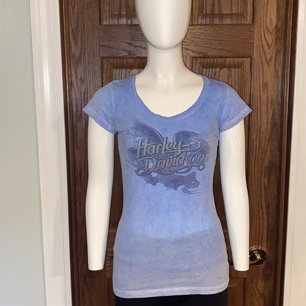 Harley Davidson Motorcycle Blue Tyi-dye Women’s Tee